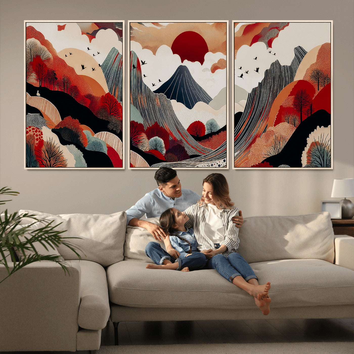 59495752-MGV-CV-36X24-Abstract Mountain Wall Art Canvas Print, Framed Vibrant Landscape Art Picture Print, Nature Drawing Perfect Contemporary