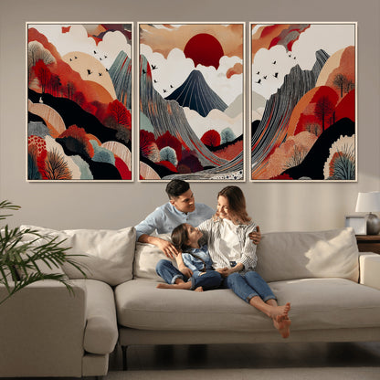 59495752-MGV-CV-36X24-Abstract Mountain Wall Art Canvas Print, Framed Vibrant Landscape Art Picture Print, Nature Drawing Perfect Contemporary