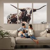 95249234-MGV-CV-36X24-Texas Longhorn Wall Art Canvas Print, Framed Spotted Bull Art Picture Print, Horned Cattle Perfect Rustic Farmhouse Decor Artwork