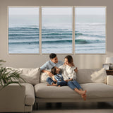 73969318-MGV-FC-60X30-3P_Natural-Ocean Waves Wall Art Canvas Print, Framed Surfer Lineup Art Picture Print, Crowded Ocean Perfect Minimal Coastal Decor Artwork