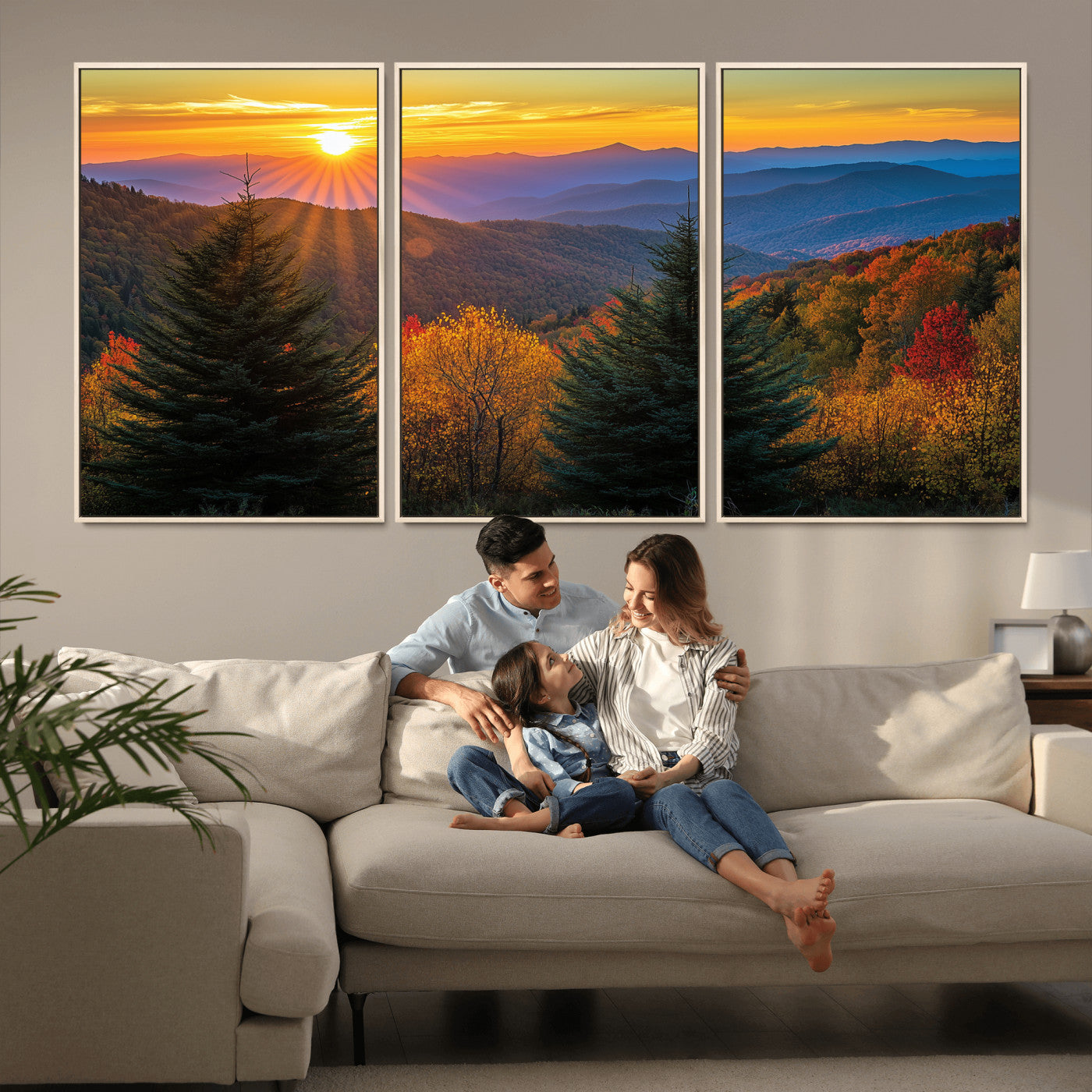 36964931-MGV-CV-36X24-Autumn Mountains Wall Art Canvas Print, Framed Sunset Glow Forest Art Picture Print, Golden Trees Perfect Vibrant Nature Decor