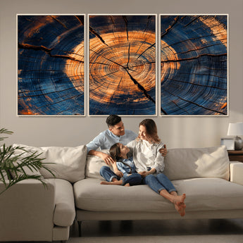 18975622-MGV-CV-36X24-Burnt Wood Wall Art Canvas Print, Framed Aged Timber Art Picture Print, Rustic Tree Slice Perfect Rustic Decor Artwork for Home,