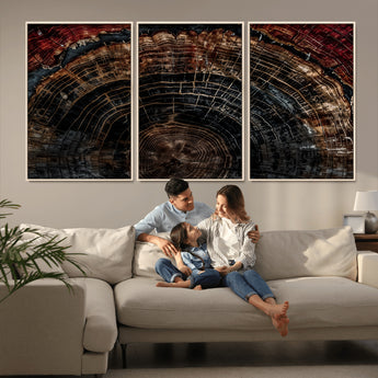 43686762-MGV-CV-36X24-Dark Wood Ring Wall Art Canvas Print, Framed Abstract Wood Tree Art Picture Print, Rustic Tree Slice Perfect Rustic Decor Artwork