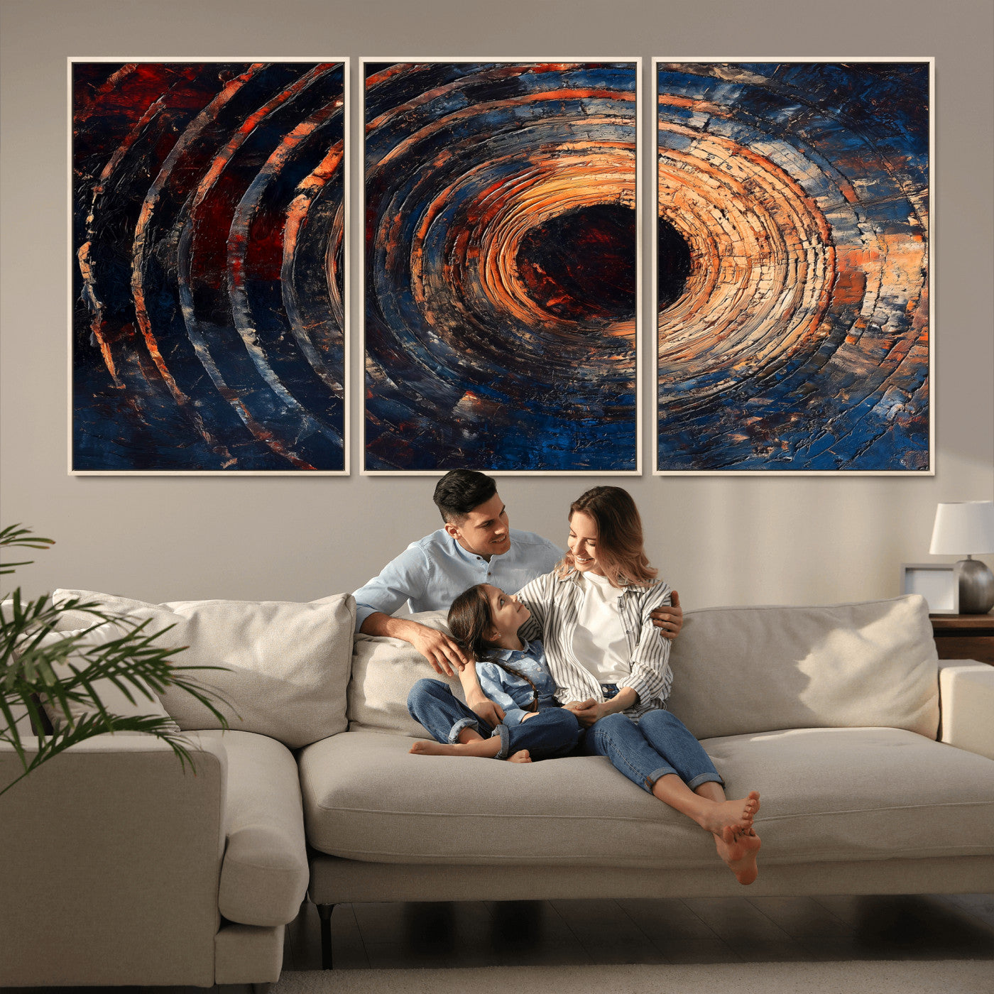 10017879-MGV-FC-60X30-3P_Natural-Wood Tree Ring Wall Art Canvas Print, Framed Natural Wood Art Picture Print, Rustic Tree Slice Perfect Rustic Decor Artwork