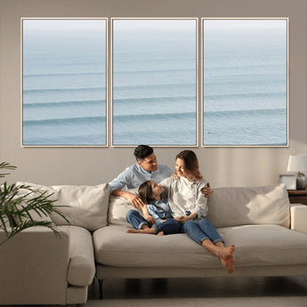 47814787-MGV-FC-60X30-3P_Natural-Ocean Waves Wall Art Canvas Print, Framed Solo Surfer Art Picture Print, Wave Lines Perfect Minimalist Ocean Decor Artwork