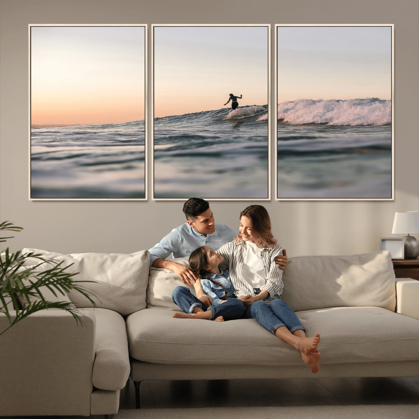 58502923-MGV-CV-36X24-Wave Rider Wall Art Canvas Print, Framed Ocean Wave Art Picture Print, Riding Surf Perfect Sunset Surf Decor Artwork