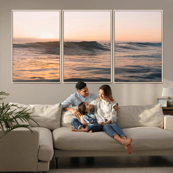 46299358-MGV-CV-36X24-Sunset Waves Wall Art Canvas Print, Framed Ocean Horizon Art Picture Print, Golden Water Perfect Golden Hour Coastal Decor Artwork