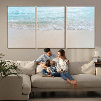 77194056-MGV-CV-36X24-Soft Shoreline Wall Art Canvas Print, Framed Gentle Waves Art Picture Print, Clear Water Perfect Minimalist Coastal Decor Artwork