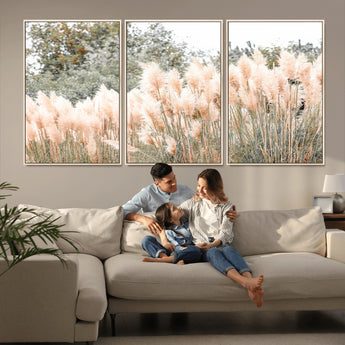 21826392-MGV-FC-60X30-3P_Natural-Pampas Grass Wall Art Canvas Print, Framed Soft Pampas Art Picture Print, Pastel Grasses Perfect Soft Neutral Boho Decor Artwork