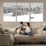 68081143-MGV-FC-60X30-3P_Natural-Snowy Bison Wall Art Canvas Print, Framed Winter Forest Art Picture Print, Lone Bison Perfect Monochrome Winter Wild Decor Artwork