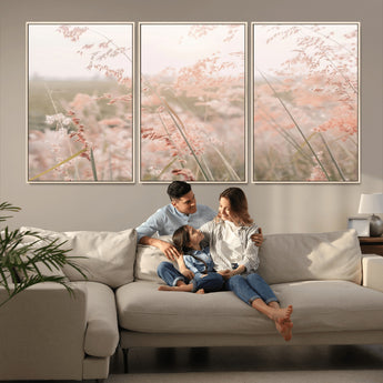 79164340-MGV-FC-60X30-3P_Natural-Pastel Grasses Wall Art Canvas Print, Framed Soft Meadow Art Picture Print, Field in Breeze Perfect Pastel Minimal Decor Artwork