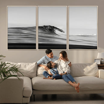 24029476-MGV-CV-36X24-Black Wave Wall Art Canvas Print, Framed Abstract Surf Art Picture Print, Minimalist Ocean Perfect Minimalist Coastal Decor