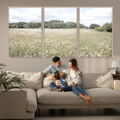 43258946-MGV-CV-36X24-Daisy Field Wall Art Canvas Print, Framed Pastel Flower Art Picture Print, Meadow Bloom Perfect Scandinavian Minimalist Decor