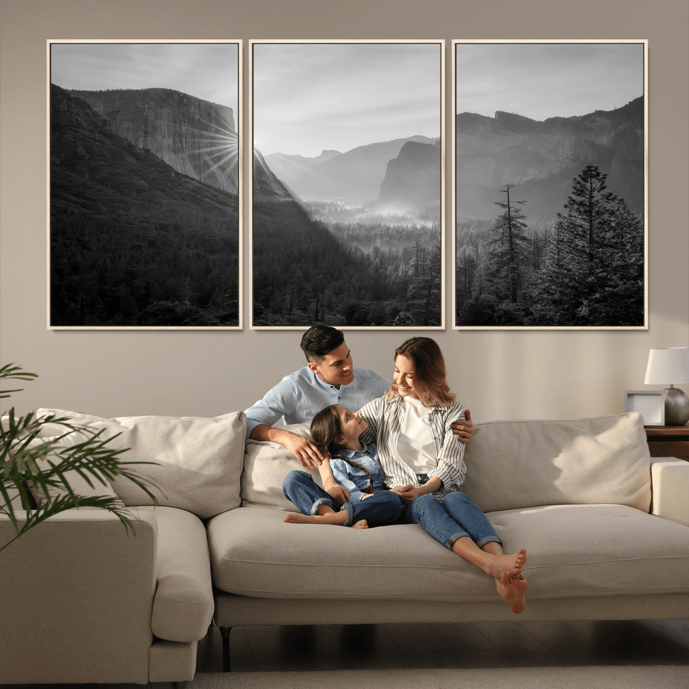 39278955-MGV-FC-60X30-3P_Natural-Yosemite Valley Wall Art Canvas Print, Framed El Capitan Art Picture Print, Misty Mountain Perfect Modern Rustic Decor Artwork