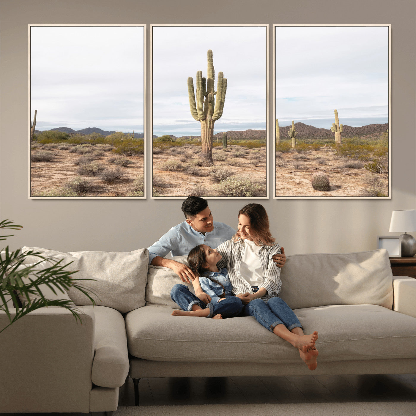 96147924-MGV-CV-36X24-Saguaro Cactus Wall Art Canvas Print, Framed Desert Cactus Art Picture Print, Earthy Desert Perfect Southwestern Boho Decor