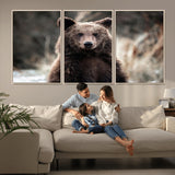 47112103-MGV-CV-36X24-Brown Bear Wall Art Canvas Print, Framed Forest Wildlife Art Picture Print, Woodland Bear Perfect Rustic Cabin Decor Artwork