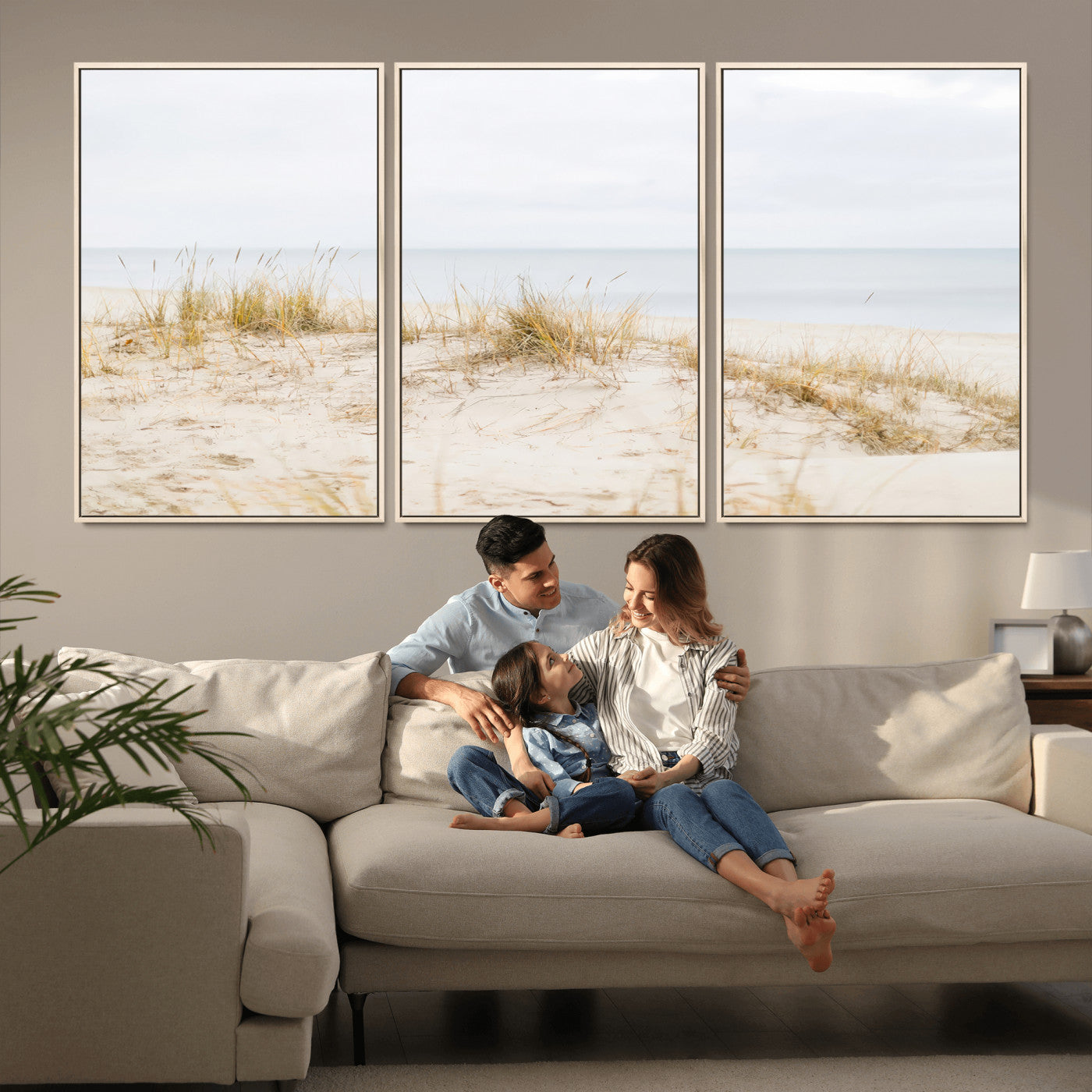 13146857-MGV-CV-36X24-Beach Dunes Wall Art Canvas Print, Framed Soft Horizon Art Picture Print, Coastal Grass Perfect Minimalist Coastal Decor Artwork