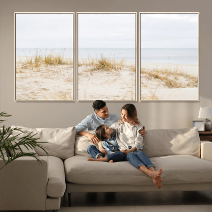 13146857-MGV-CV-36X24-Beach Dunes Wall Art Canvas Print, Framed Soft Horizon Art Picture Print, Coastal Grass Perfect Minimalist Coastal Decor Artwork