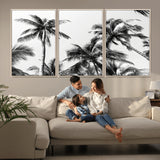 46641801-MGV-FC-60X30-3P_Natural-Palm Tree Wall Art Canvas Print, Framed Black White Tropics Art Picture Print, Monochrome Palms Perfect Modern Tropical Minimalist
