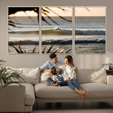 24896468-MGV-FC-60X30-3P_Natural-Sunset Surf Wall Art Canvas Print, Framed Golden Waves Art Picture Print, Tropical Ocean Perfect Tropical Boho Decor Artwork