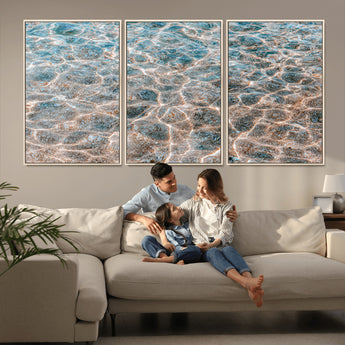 26580287-MGV-FC-60X30-3P_Natural-Clear Water Wall Art Canvas Print, Framed Sunlit Ripples Art Picture Print, Ocean Texture Perfect Modern Coastal Decor Artwork