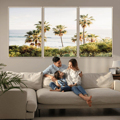 94707294-MGV-CV-36X24-California Coast Wall Art Canvas Print, Framed Palm Trees Art Picture Print, Coastal Landscape Perfect Coastal Minimalist Decor