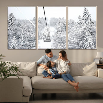 44705668-MGV-CV-36X24-Winter Forest Wall Art Canvas Print, Framed Snowy Forest Art Picture Print, Ski Lift Perfect Scandinavian Decor Artwork
