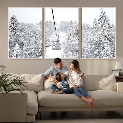 44705668-MGV-CV-36X24-Winter Forest Wall Art Canvas Print, Framed Snowy Forest Art Picture Print, Ski Lift Perfect Scandinavian Decor Artwork