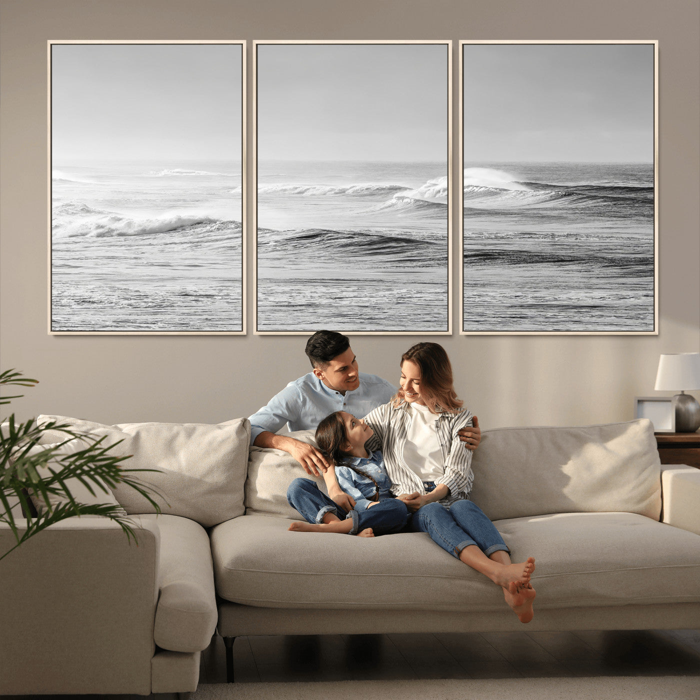 98634812-MGV-CV-36X24-Black and White Ocean Waves Wall Art – Minimalist Sea Canvas Print, Coastal Photography Decor for Living Room, Bedroom or Office