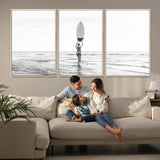 98446901-MGV-FC-60X30-3P_Natural-Monochrome Surf Wall Art Canvas Print, Framed Minimalist Surfer Art Picture Print, Surfboard Silhouette Perfect Coastal Minimalist