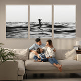 69541918-MGV-CV-36X24-Black White Ocean Wall Art Canvas Print, Framed Moody Seascape Art Picture Print, Surfer Sign Perfect Moody Minimalist Decor