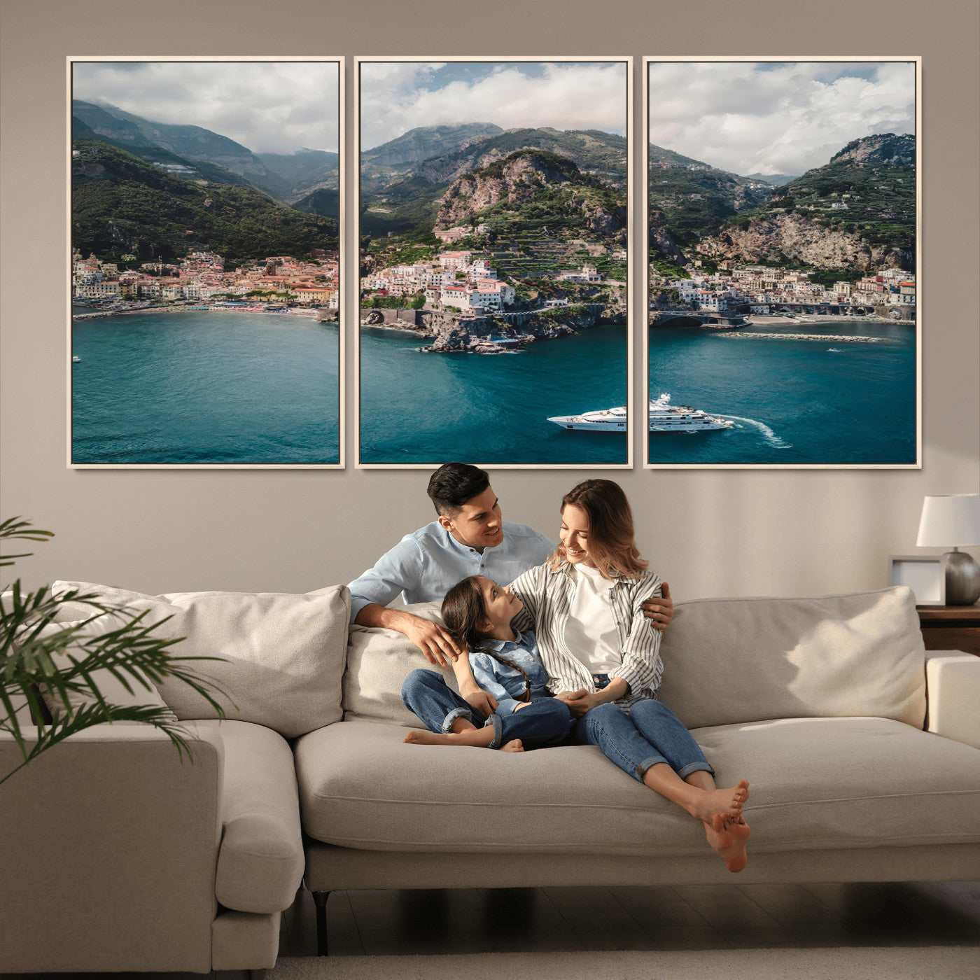 20321590-MGV-CV-36X24-Amalfi Coast Wall Art Canvas Print, Framed Italy Travel Art Picture Print, Mediterranean Landscape Perfect Mediterranean Coastal