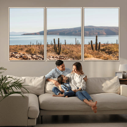 45193515-MGV-CV-36X24-Desert Cactus Wall Art Canvas Print, Framed Baja Coastline Art Picture Print, Coastal Desert Perfect Southwestern Minimalist Decor