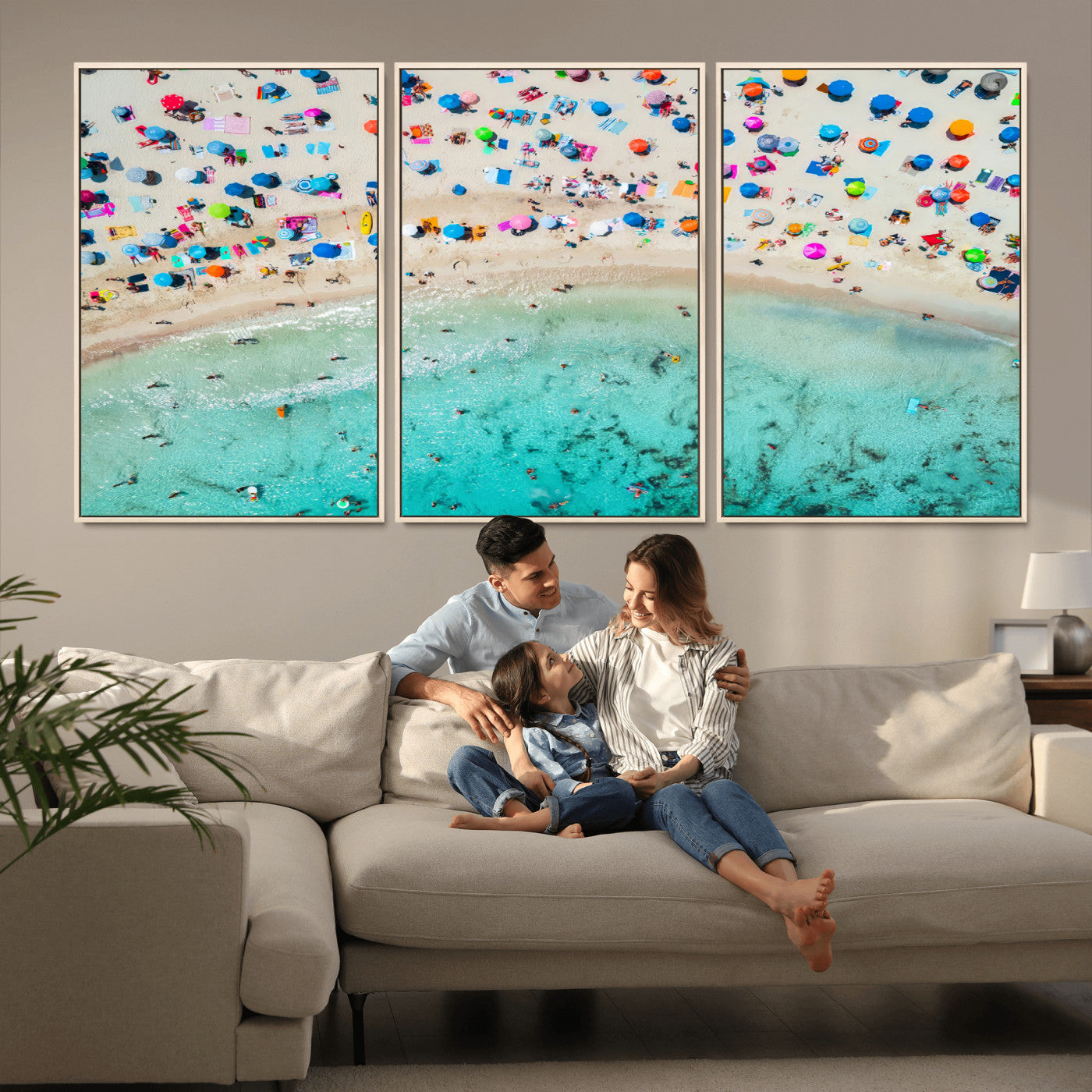 76172085-MGV-CV-36X24-Tropical Shoreline Wall Art Canvas Print, Framed Beach Relaxing Art Picture Print, Aerial Summer Perfect Coastal Vibrant Decor