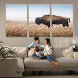 99620201-MGV-FC-60X30-3P_Natural-Wild Bison Wall Art Canvas Print, Framed Bison in Prairie Art Picture Print, Rustic Western Perfect Rustic Western Decor Artwork