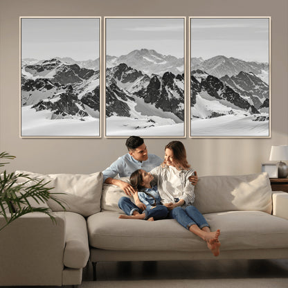 32399691-MGV-CV-36X24-Snowy Mountain Wall Art Canvas Print, Framed Mountain Peaks Art Picture Print, Alpine Mountains Perfect Minimalist Alpine Decor