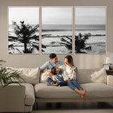 17508038-MGV-FC-60X30-3P_Natural-Tropical Coastline Wall Art Canvas Print, Framed Palm Trees Art Picture Print, Ocean Waves Perfect Minimalist Coastal Decor