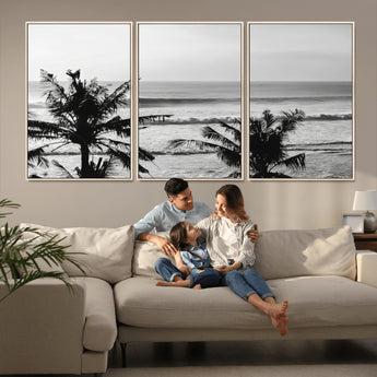 17508038-MGV-CV-36X24-Tropical Coastline Wall Art Canvas Print, Framed Palm Trees Art Picture Print, Ocean Waves Perfect Minimalist Coastal Decor