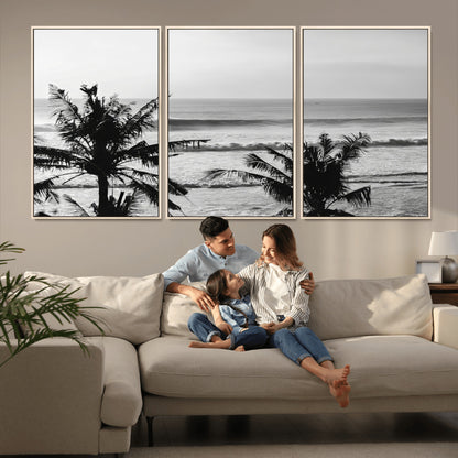 17508038-MGV-CV-36X24-Tropical Coastline Wall Art Canvas Print, Framed Palm Trees Art Picture Print, Ocean Waves Perfect Minimalist Coastal Decor