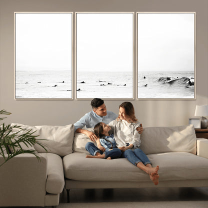 38441169-MGV-CV-36X24-Monochrome Swimming Wall Art Canvas Print, Framed Ocean Horizon Art Picture Print, Moody Coastal Perfect Minimalist Coastal Decor