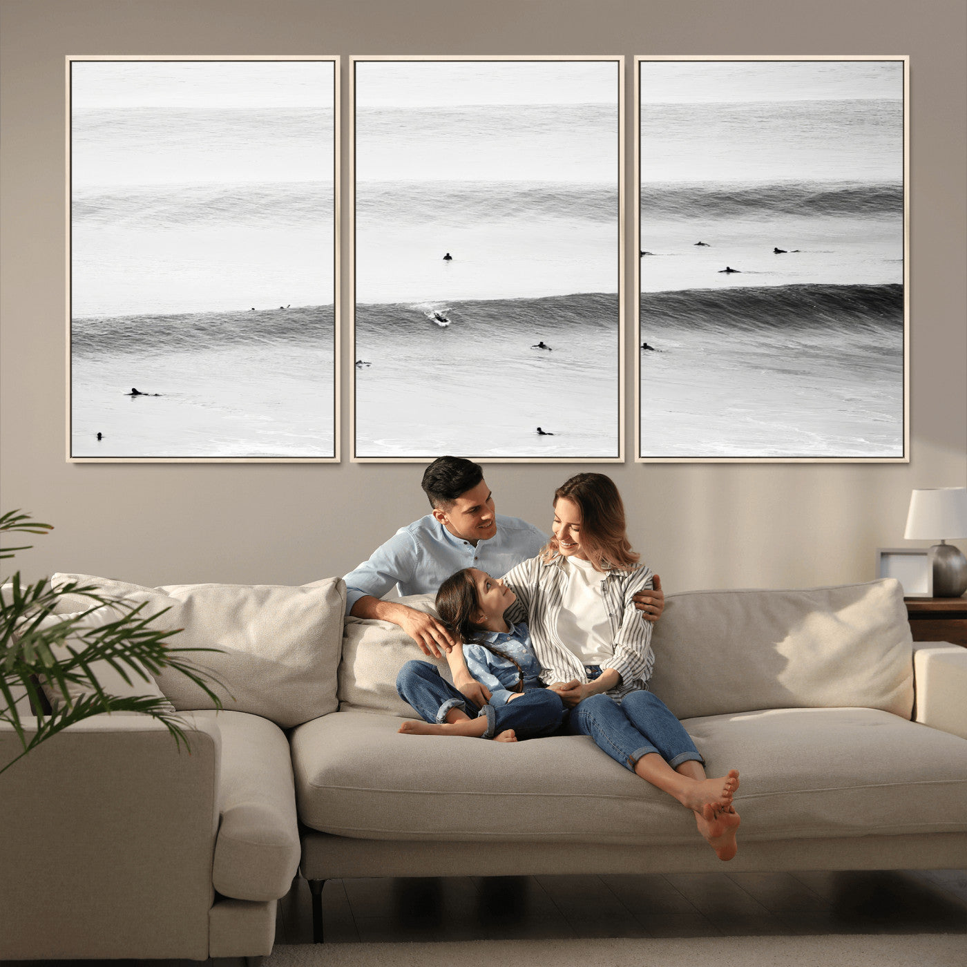 54291445-MGV-CV-36X24-Black White Ocean Wall Art Canvas Print, Framed Coastal Sport Art Picture Print, Ocean Culture Perfect Minimalist Coastal Decor