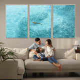 43671474-MGV-CV-36X24-Fish Swarm Wall Art Canvas Print, Framed Marine Life Art Picture Print, Shark Aerial Perfect Wildlife Coastal Decor Artwork