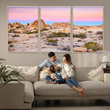 96167137-MGV-FC-60X30-3P_Natural-Vibrant Sunset Sky Wall Art Canvas Print, Framed Joshua Tree Art Picture Print, Rugged Terrain Perfect Southwestern Boho Decor