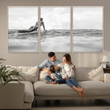 69798068-MGV-FC-60X30-3P_Natural-Black White Surfing Wall Art Canvas Print, Framed Ocean Horizon Art Picture Print, Surfer Girl Perfect Coastal Adventure Decor