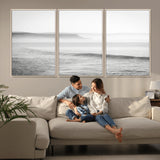 60635783-MGV-CV-36X24-Black White Seascape Wall Art Canvas Print, Framed Ocean Waves Art Picture Print, Misty Coastal Perfect Minimalist Coastal Decor