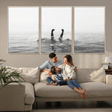 26667396-MGV-FC-60X30-3P_Natural-Black White Ocean Wall Art Canvas Print, Framed Monochrome Water Art Picture Print, Diving into Water Perfect Minimalist Aquatic