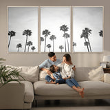 62298277-MGV-FC-60X30-3P_Natural-Monochrome Palms Wall Art Canvas Print, Framed Minimalist Trees Art Picture Print, Silhouetted Palms Perfect Tropical Minimalist