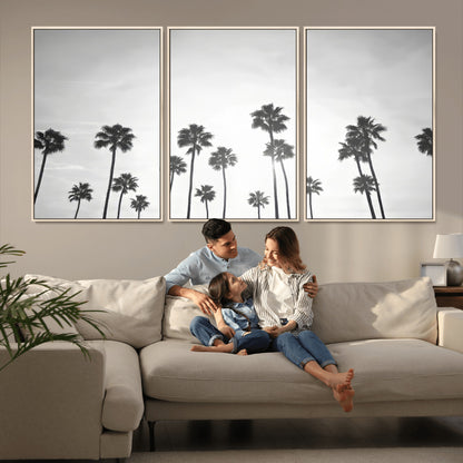 62298277-MGV-FC-60X30-3P_Natural-Monochrome Palms Wall Art Canvas Print, Framed Minimalist Trees Art Picture Print, Silhouetted Palms Perfect Tropical Minimalist