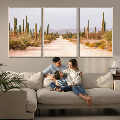 30742780-MGV-FC-60X30-3P_Natural-Desert Cactus Wall Art Canvas Print, Framed Southwestern Art Picture Print, Bohemian Western Perfect Southwestern Boho Decor