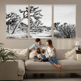 88164251-MGV-FC-60X30-3P_Natural-Joshua Tree Wall Art Canvas Print, Framed Desert Path Art Picture Print, Monochrome Desert Perfect Minimalist Desert Decor Artwork